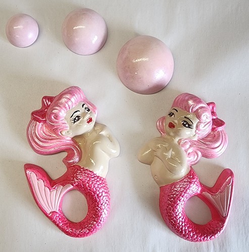 Vintage style pink mermaids - vintage,